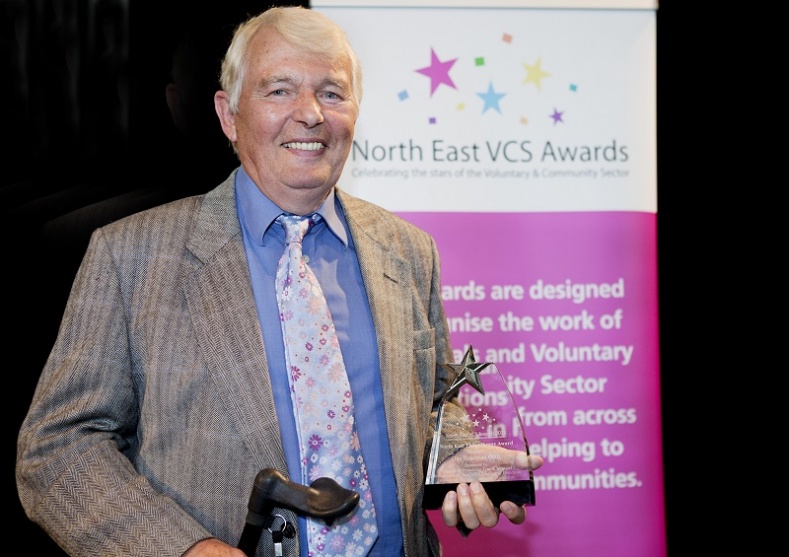 receiving the 'North East Philanthropy Award 2013' at the North East VCS Awards.