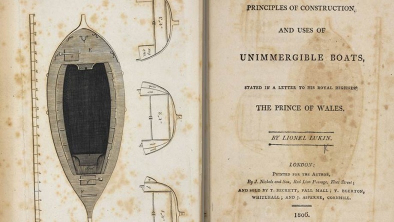 In 1786 Dr John Sharp commissioned Lionel Lukin to convert a coble, a type of fishing boat, into an ‘unimmergible’ lifeboat for Bamburgh. Image: The British Library Board